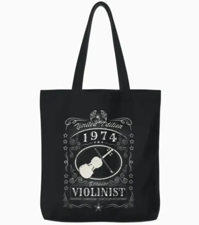 Vintage 1974 Violinist Birthday Gift Violin Player Tote Bags - Black