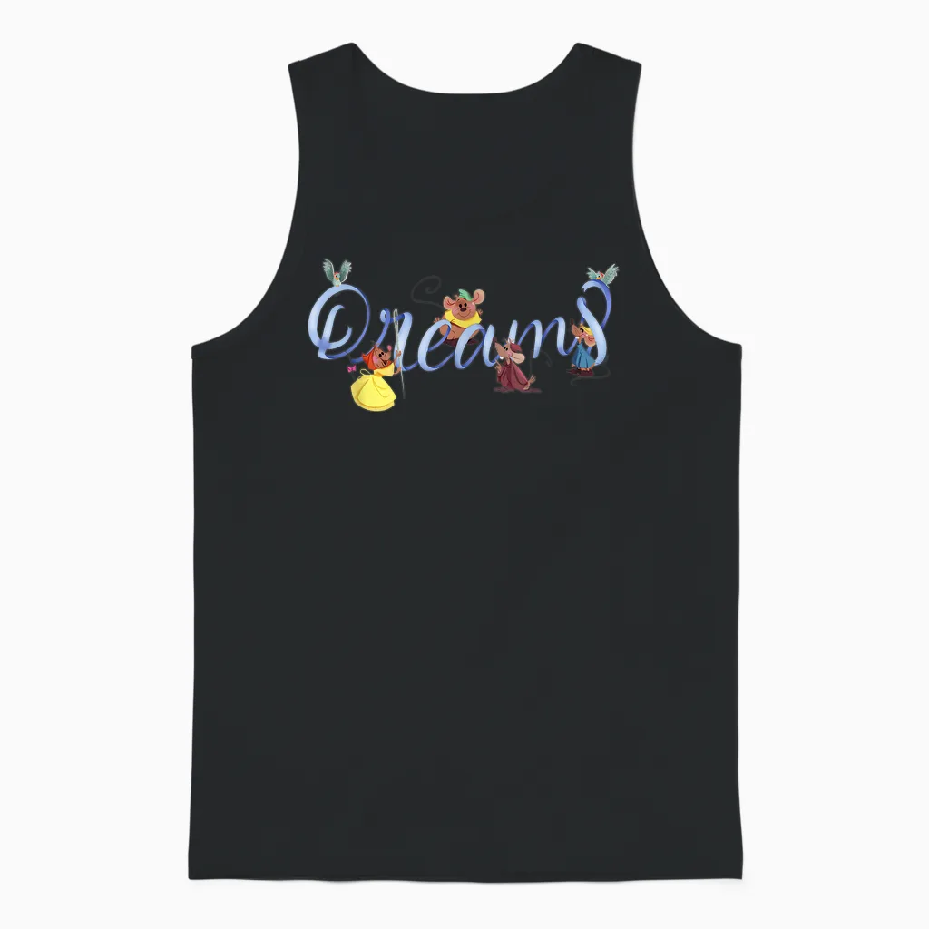 Disney Cinderella 75th Anniversary Jaq Gus & Mice "dreams" Unisex Tank Top in Black