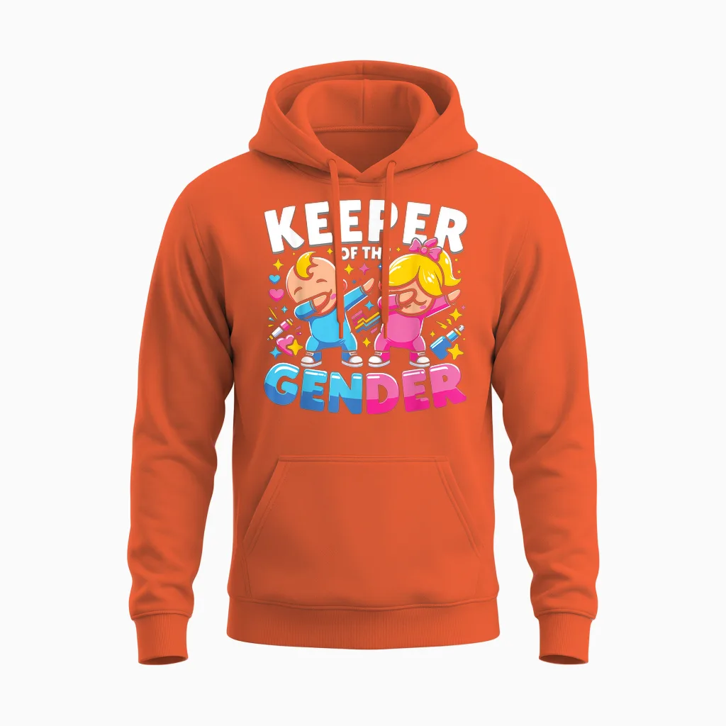 Keeper of the Gender Cute Gender Reveal Party Unisex Hoodie in Orange