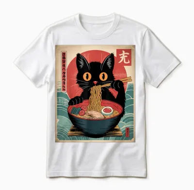 Noodles Eating Cats Eating Japanese Ramen Kawaii T-Shirt, Black, S Unisex T-Shirt - White