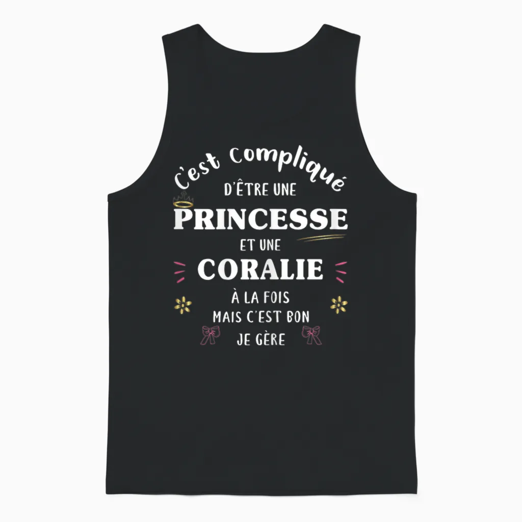 Women's Princess Humour Gift Personalized Name Coralie T-Shirt, Black, Female X-Small Unisex Tank Top in Black