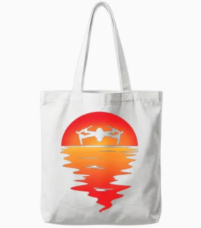 Drone Sunset Retro Tote Bags - White