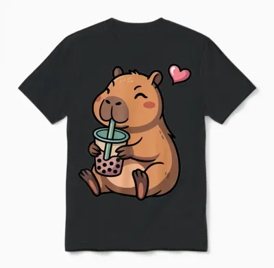 Cute Capybara Boba Bubble Tea Kawaii Capybara Girls Kids T-Shirt, Black, S Unisex T-Shirt - Black