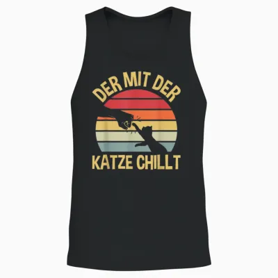 Der Mit Der Katze Chillt Katzen Katzenpapa Katzenbesitzer Unisex Tank Top - Black