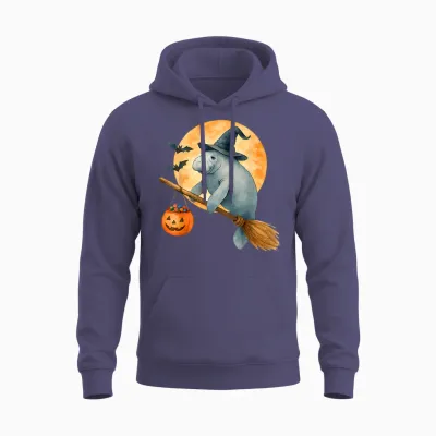 Manatee Witch Hat Pumpkin Halloween Costume Men Women Unisex Hoodie - Heather Sport Dark Navy