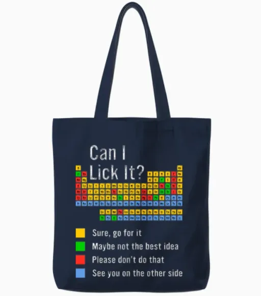 Can I Lick It Periodic Table Teacher Student Tote Bags in Navy