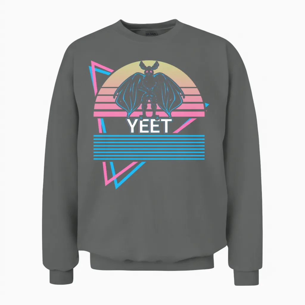 Mothman Cryptid Cryptozoology Retro Unisex Sweatshirt in Graphite Heather