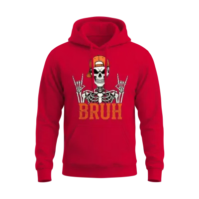 Bruh Skeleton Rock on Halloween Rocker Men Boys Unisex Hoodie - Red