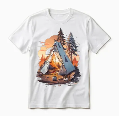 Fanny Tent Design . Cool Sunset in the Forest Unisex T-Shirt - White
