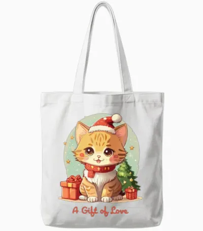 Kawaii Style Kitten for Christmas Tote Bags - White