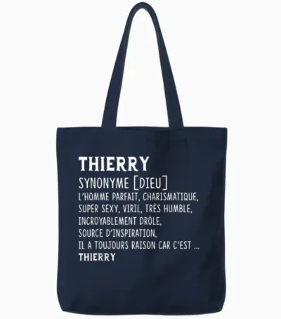 Man Humor Name Custom Thierry Definition T-Shirt, Black, S Tote Bags - Navy