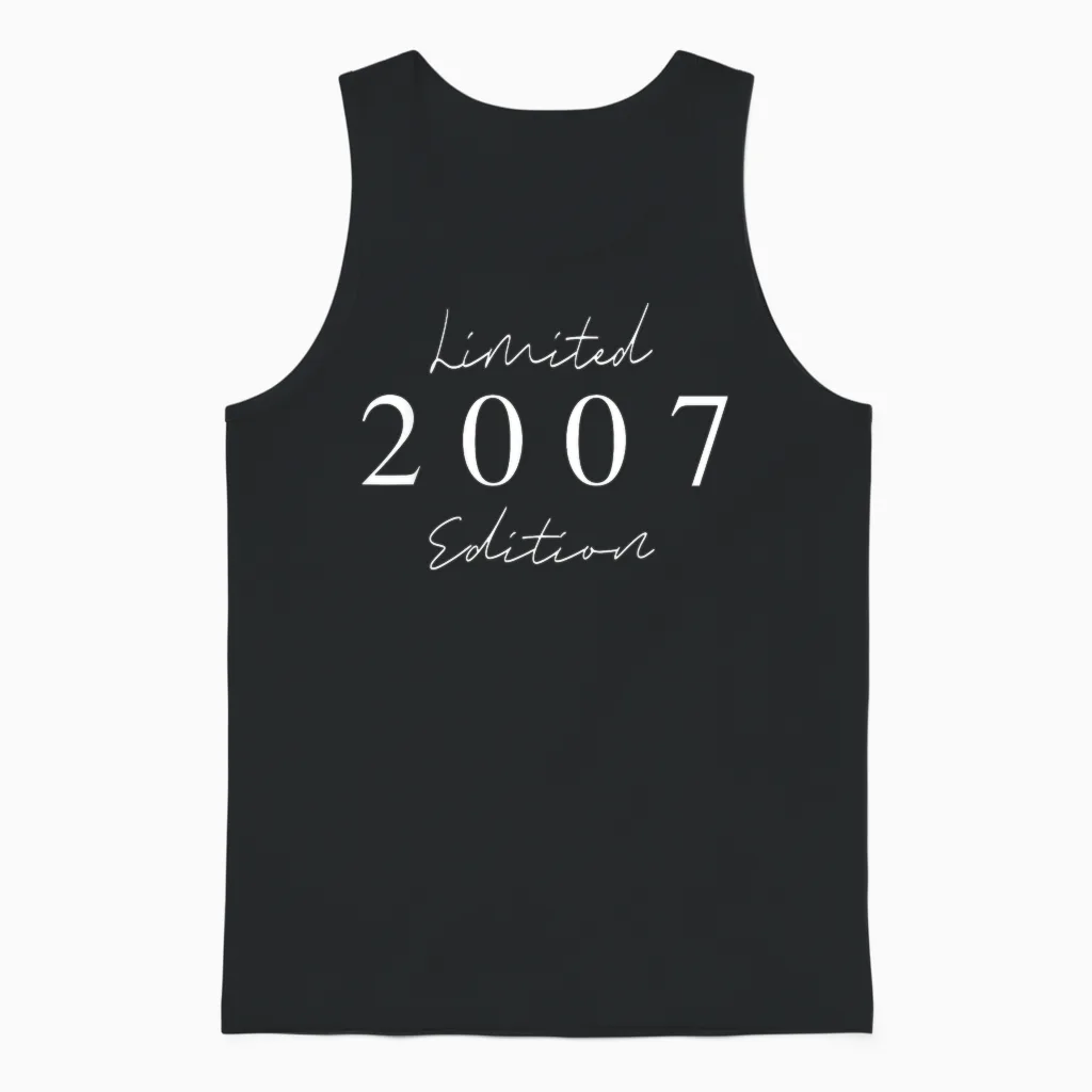 Limited Edition 2007 Anniversary 2007 Born 2007 Vintage Unisex Tank Top in Black
