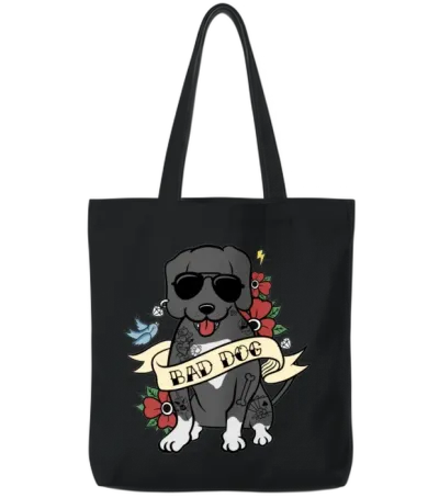 Bad Dog Tattoo Great Dane Tote Bags - Black