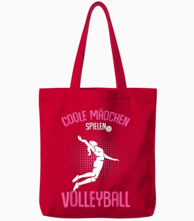 Cool Girls' Play Volleyball Volleyball T-Shirt, Black Tote Bags in Red