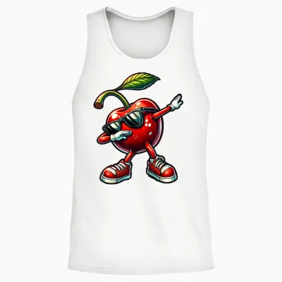 Dabbing Red Cherry Funny Cherry Fruit with Cherries T-Shirt, Black Unisex Tank Top - White