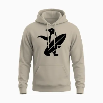 Penguin Surfer Silhouette Surfing Minimalist Unisex Hoodie - Sand