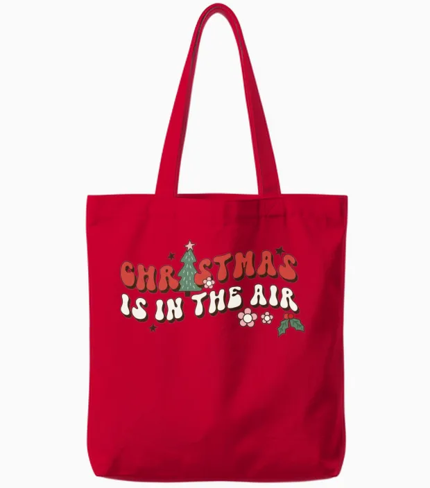 Retro Christmas Tote Bags in Red