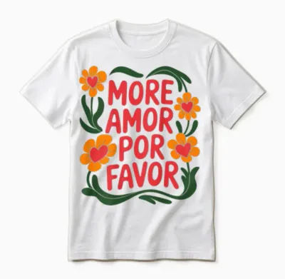 More Amor Por Favor Floral Love Positivity Unisex T-Shirt - White