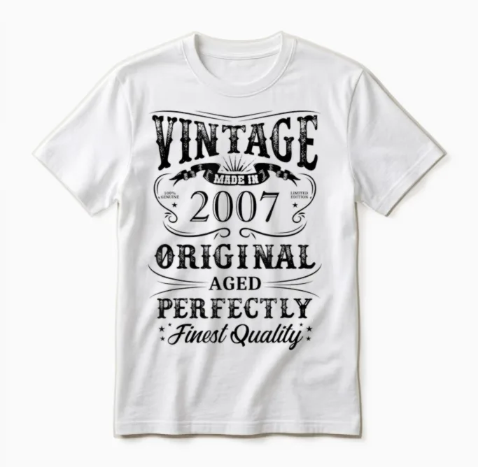 Vintage 2007 Legendary Since 2007 T-Shirt, Grey, S Unisex T-Shirt in White