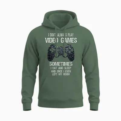 Funny Gamer Video Games Boys Teens T-Shirt - Classic Fit, Black, Cotton Blend Unisex Hoodie - Military Green