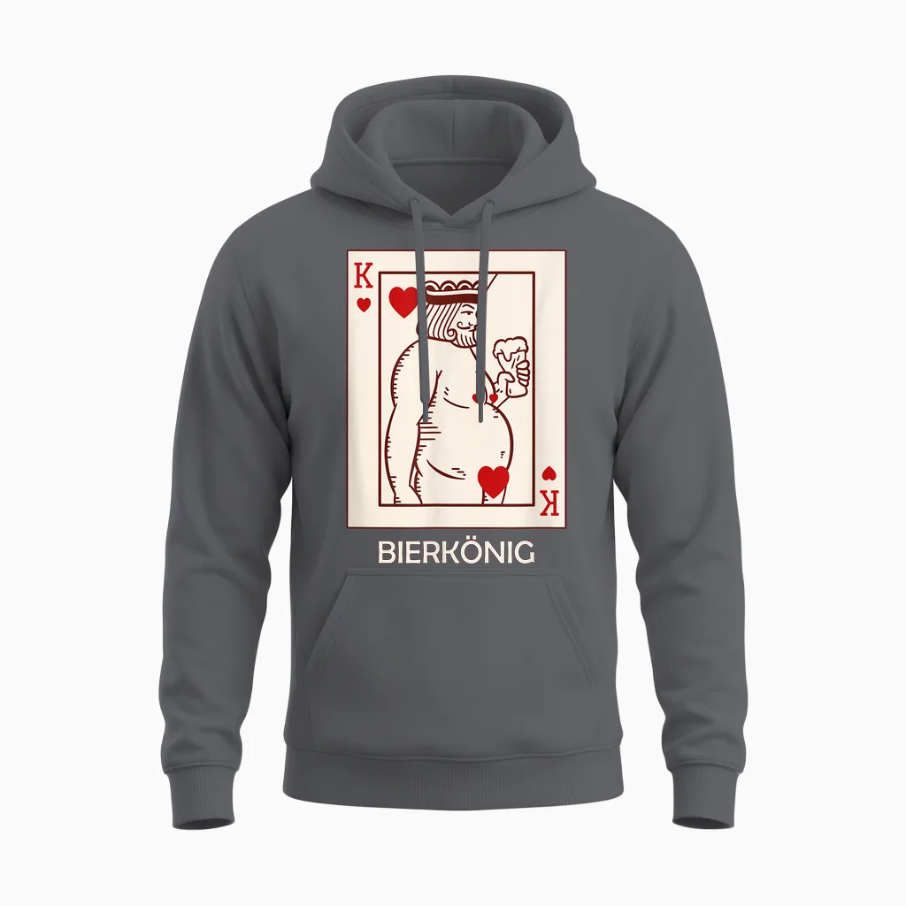 King Beer Poker Card Beer Costume Drinking Celebrations Beer Belly T-Shirt, Black Unisex Hoodie in Charcoal