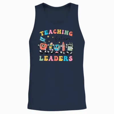 Retro Teaching Future Leaders Groovy Teacher Back to School Men Women Girls Unisex Tank Top - Navy