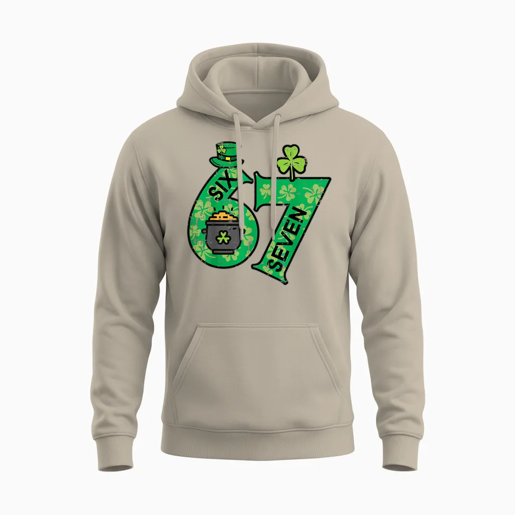 Six Seven 6 7 St Patricks Day 67 Paddys Meme Boys Unisex Hoodie in Sand