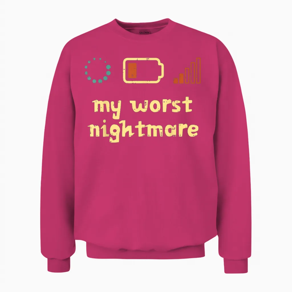 My Worst Nightmare Low Wifi Signal Funny Gamer Men Boys Unisex Sweatshirt in Heliconia
