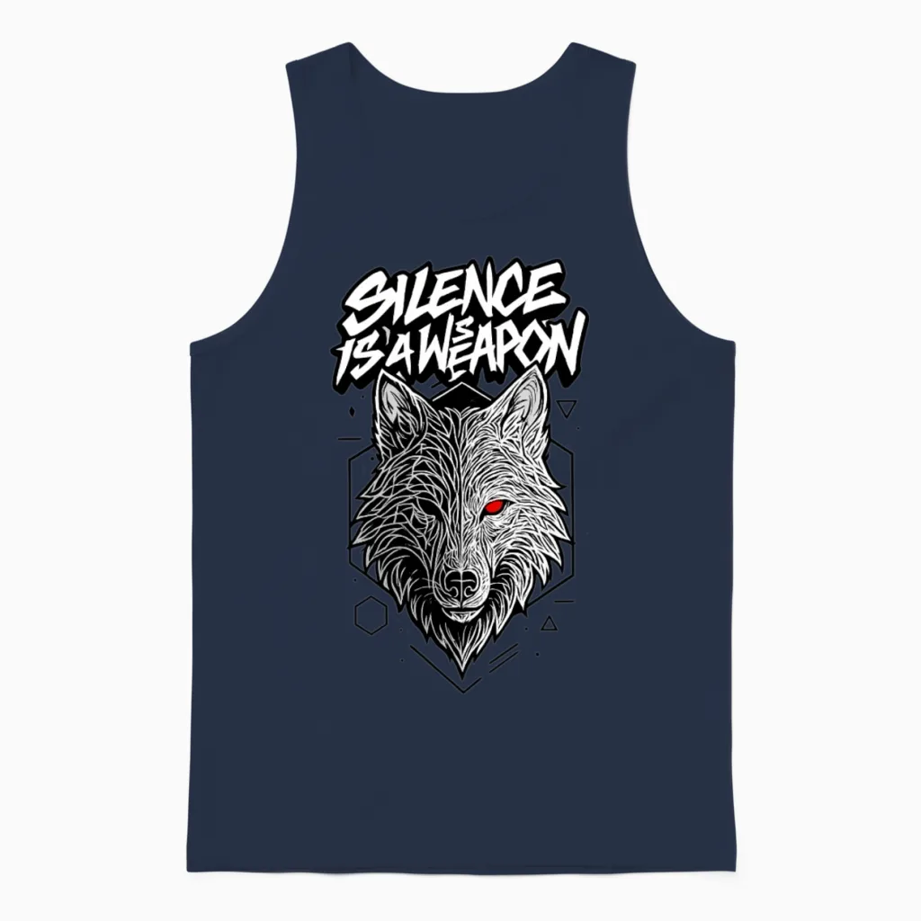 Silent Predator Wolf Illustration Unisex Tank Top in Navy