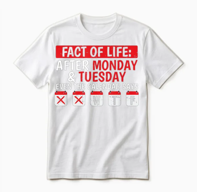 Funny Fact of Life After Monday and Marday It's Wtf Unisex T-Shirt in White