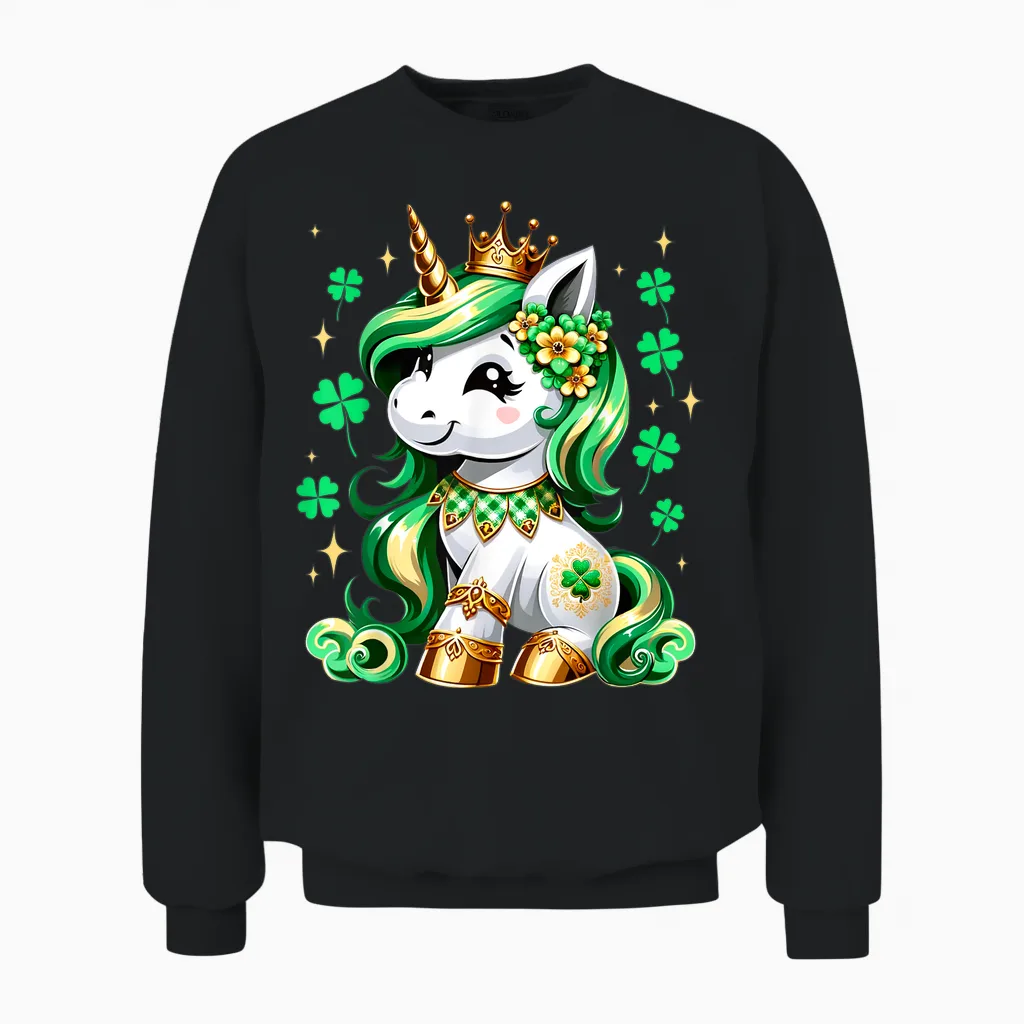 Cute Unicorn Shamrock St Patricks Day Girls Kids Lepricorn Unisex Sweatshirt in Black