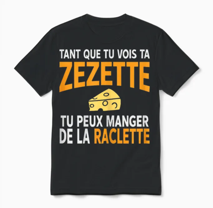 Humour Drôle Fromage Raclette Tant Que Tu Vois Ta Zezette Unisex T-Shirt in Black