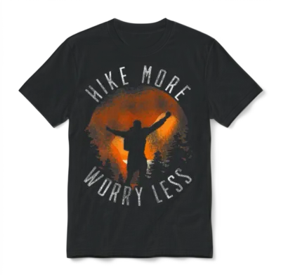 Hiking - Hike More Worry Less Unisex T-Shirt - Black
