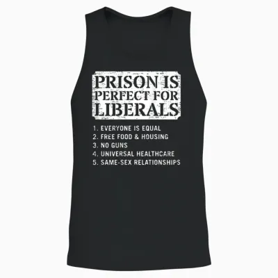 (on Back) Prison Is Perfect for Liberals Anti Liberal Quote Unisex Tank Top - Black