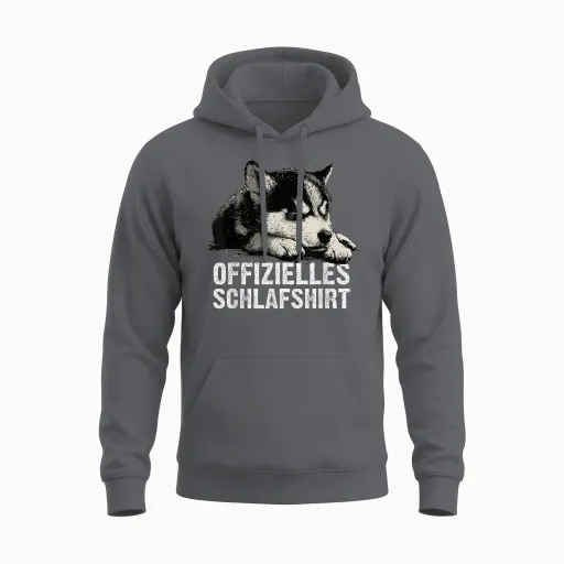 Husky Puppy Design Funny Dog Motif for Sleepyheads Unisex Hoodie - Charcoal