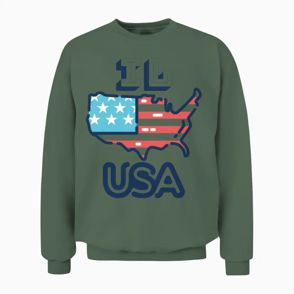 Il, Usa, Illinois - Patriotic & 4th of July Unisex Sweatshirt in Military Green