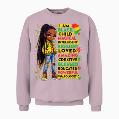 I Am Black Child History Month African American Kids Girls Unisex Sweatshirt - Light Pink