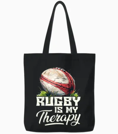 Rugby Is My Therapy Rugby T-Shirt, Black Tote Bags - Black