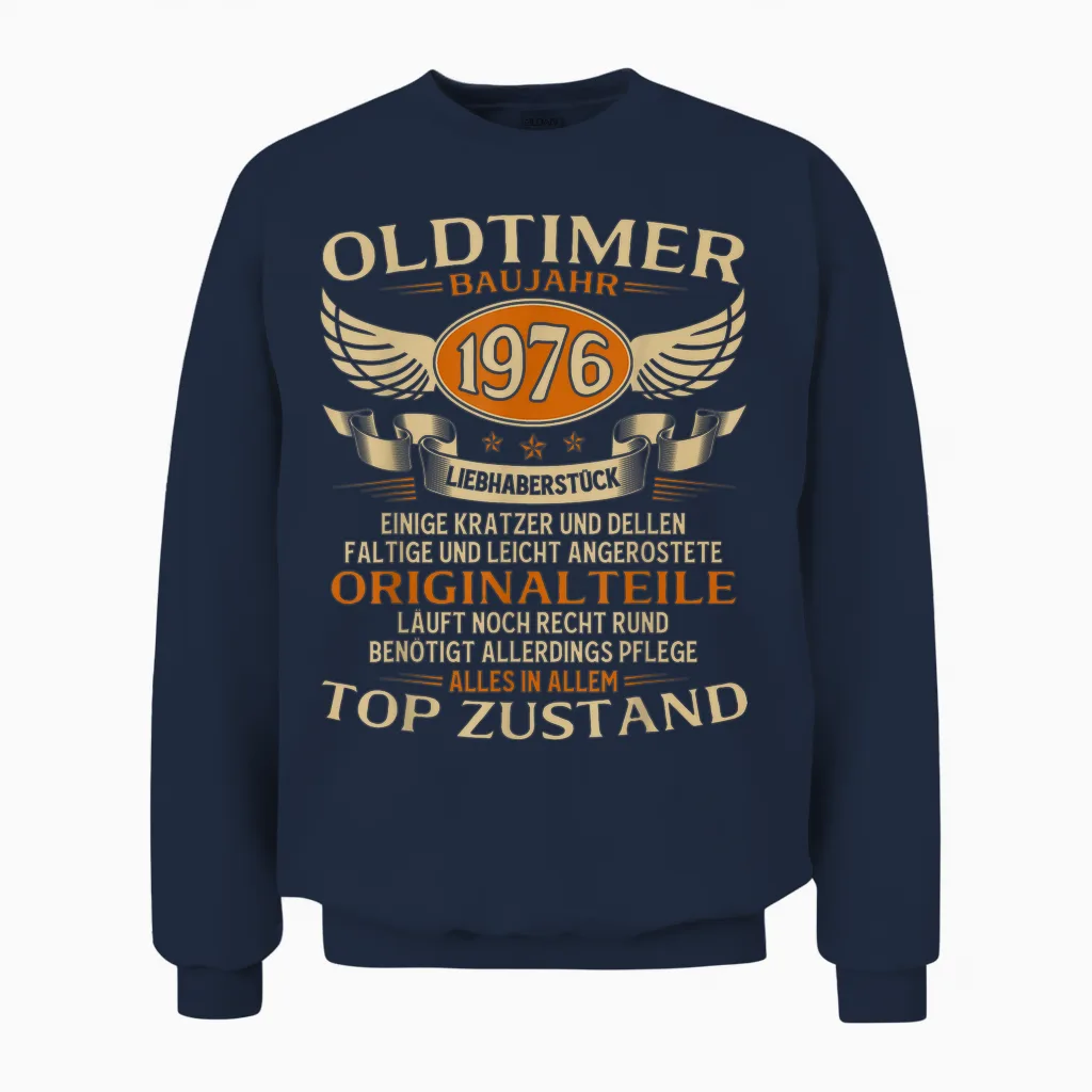 50th Birthday Man Gift Oldtimer 1976 50 Years Decorative Unisex Sweatshirt in Navy