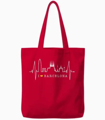 Barcelona Skyline Spanien Herzschlag Fan I Love Barcelona Tote Bags - Red