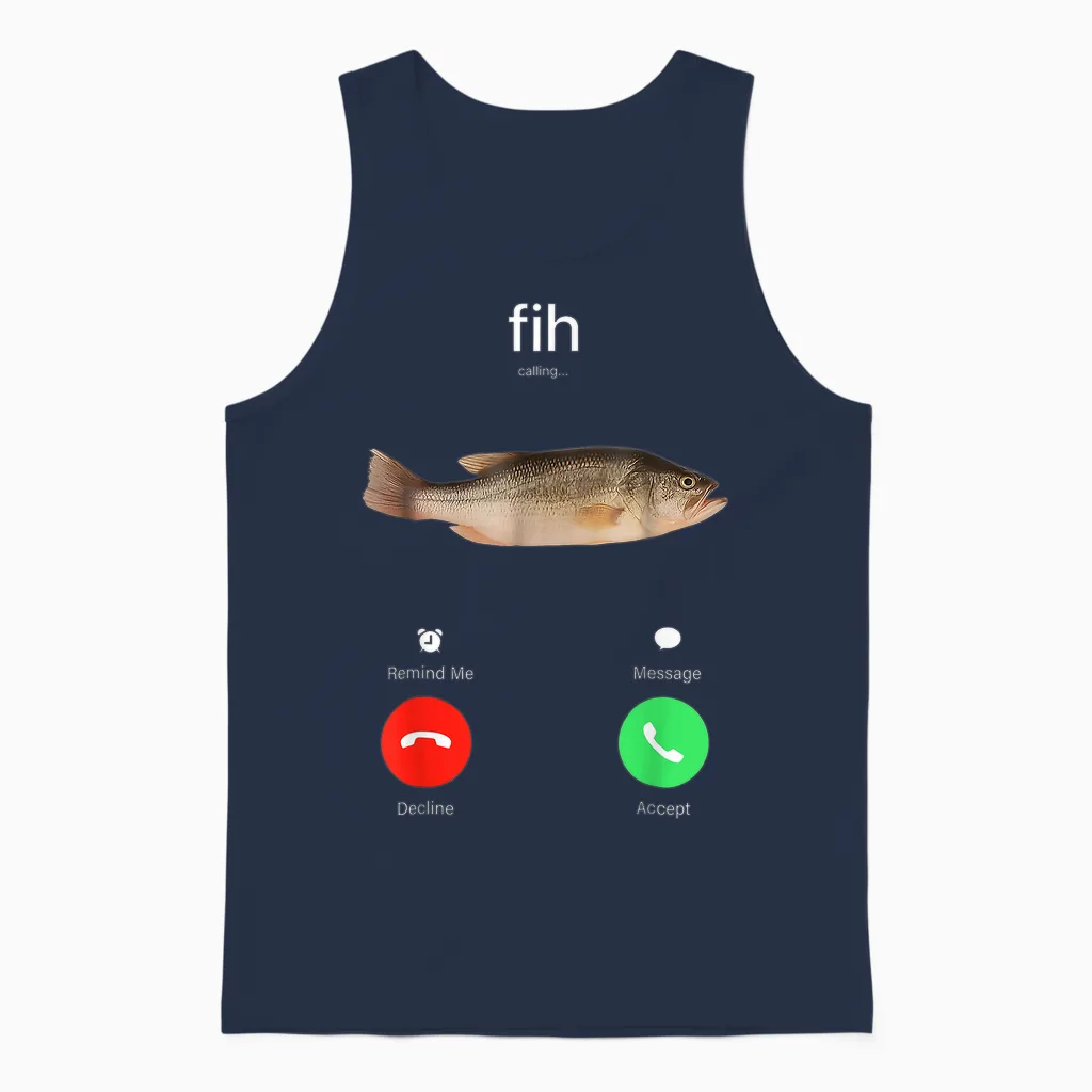 Fih Calling Remind Me Message Decline Accept Phone Call Fish Unisex Tank Top in Navy