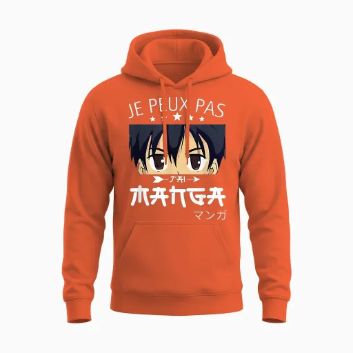 Je Peux Pas Jai Manga-Anime Humor Funny Manga T-Shirt, Black, S Unisex Hoodie in Orange