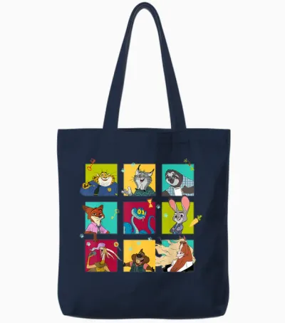 Disney Zootopia 2 Illustrated Characters Grid Tote Bags - Navy