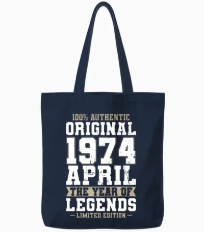 50th Birthday Vintage April 1974 Original 1974 Tote Bags - Navy