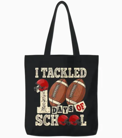100 Days of School Boys Kids 100th Day of School Football Tote Bags - Black