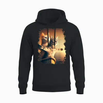 Titanic Meme Kids Girls Funny Cat Titanic T-Shirt, Black, S Unisex Hoodie - Black