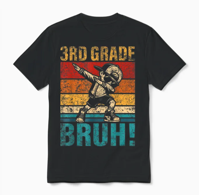3rd Grade Bruh Dabbing Boy Third Grade Squad Boy Student Unisex T-Shirt in Black