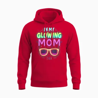In My Glowing Mom Era Groovy Colorful Bright Unisex Hoodie - Red