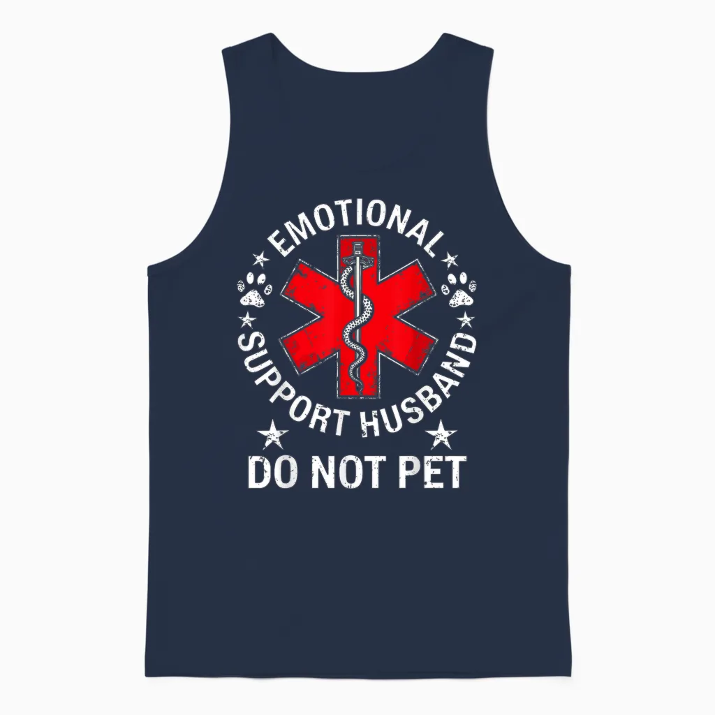 Emotional Support Husband Do Not Pet Unisex Tank Top in Navy