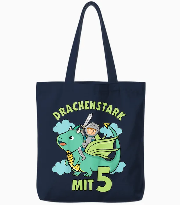 Kinder Drache & Ritter Geburtstagshirt Drachenstark 5 Jahre Junge Tote Bags in Navy